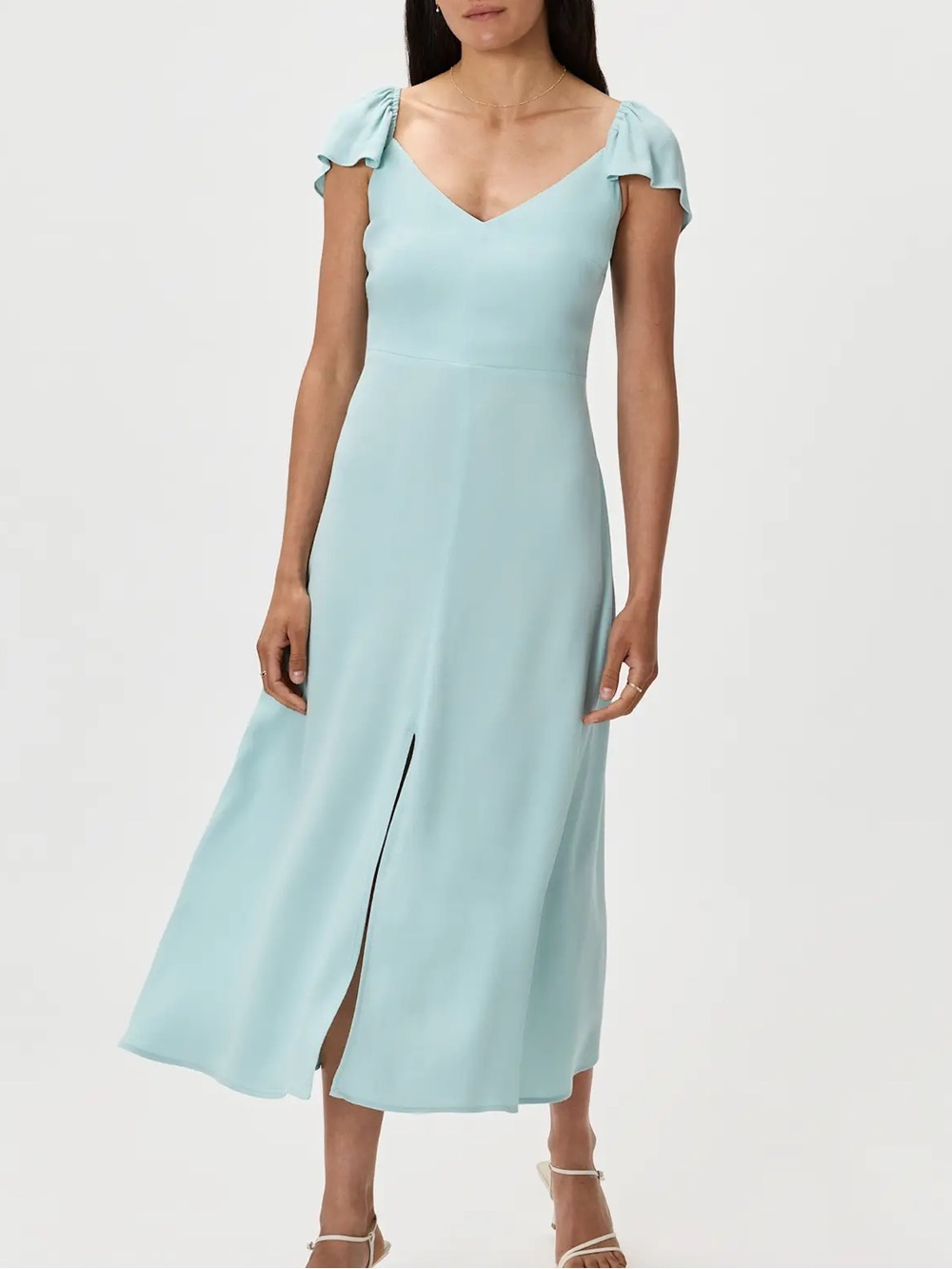 Quince Viscose Georgette Short Sleeve Midi Dress in Aqua Pearl